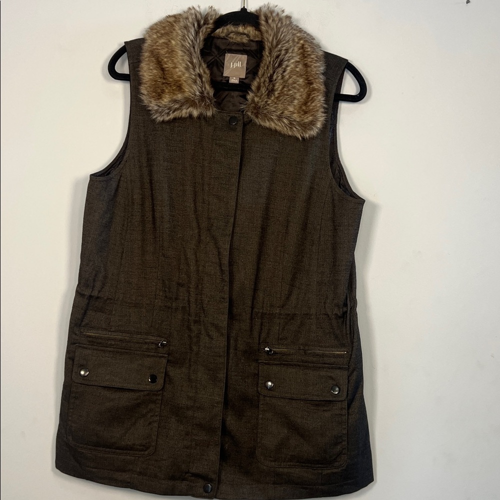 J.‎ Jill Women's Brown Utility Vest with Tan Faux Fur Size Medium